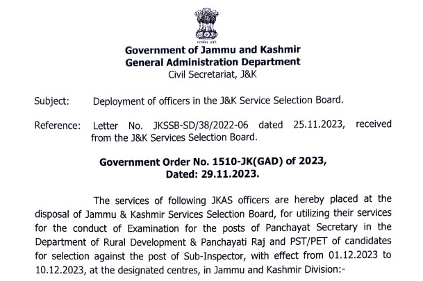 'Govt Deployment of officers in the JK Service Selection Board'