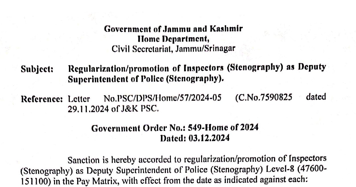 11 Inspector promoted as DySPs in JKP