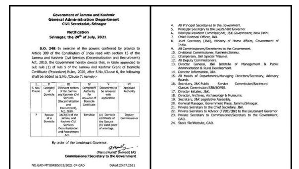 J&K govt to issue domicile certificate to husband of native woman