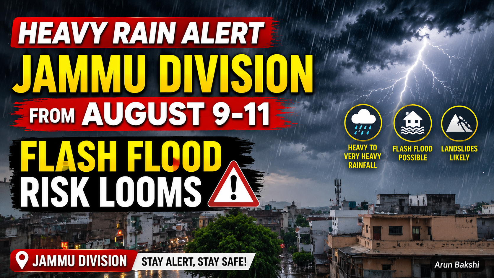 J&K Weather Alert: August 9-11 को जम्मू संभाग में भारी बारिश की चेतावनी, #Flashflood का खतरा