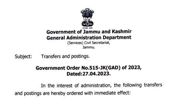 6 JKAS officers transferred by JK Government