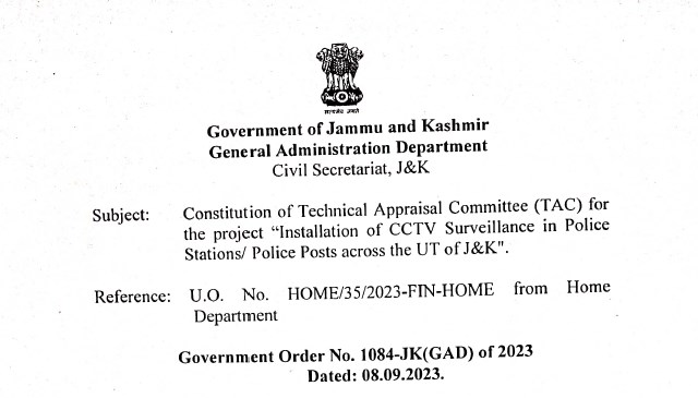 Constitution of TAC for the project Installation of CCTV Surveillance in Police Stations/Police Posts across the UT of JK