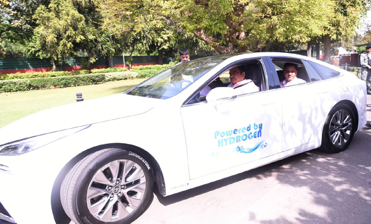 Nitin Gadkari drives India's first green hydrogen-powered car to Parliament