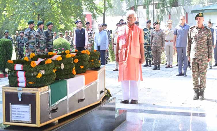 LG Sinha pays tributes to sepoy Pardeep Singh Martyred in Anantnag