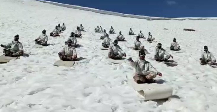 ITBP Himveers participate in Yoga at height of 15,000 feet in snow-covered Himalayas