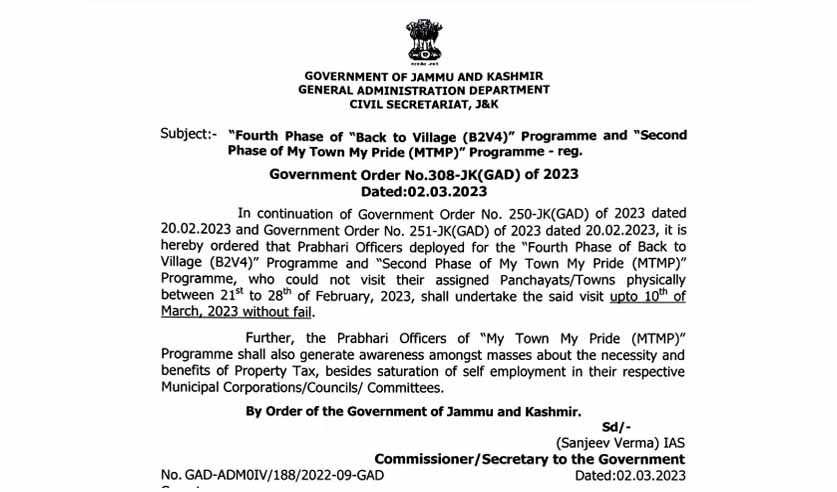 Officers to visit panchayat/towns under B2V and My town my pride upto 10 th March; create awareness about property tax