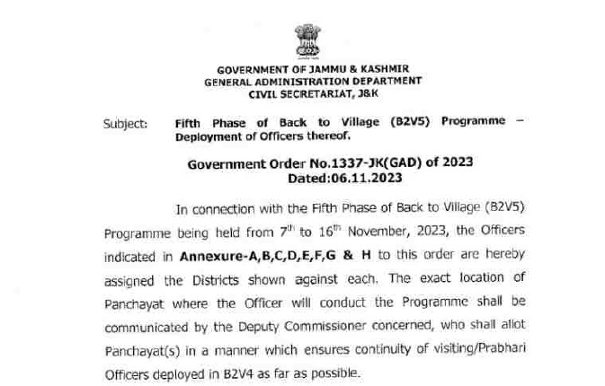 Govt deployment of officers under Programme Fifth Phase Back to Village
