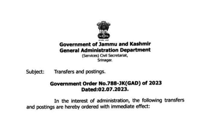 Govt order Transfers and postings of JKAS officers