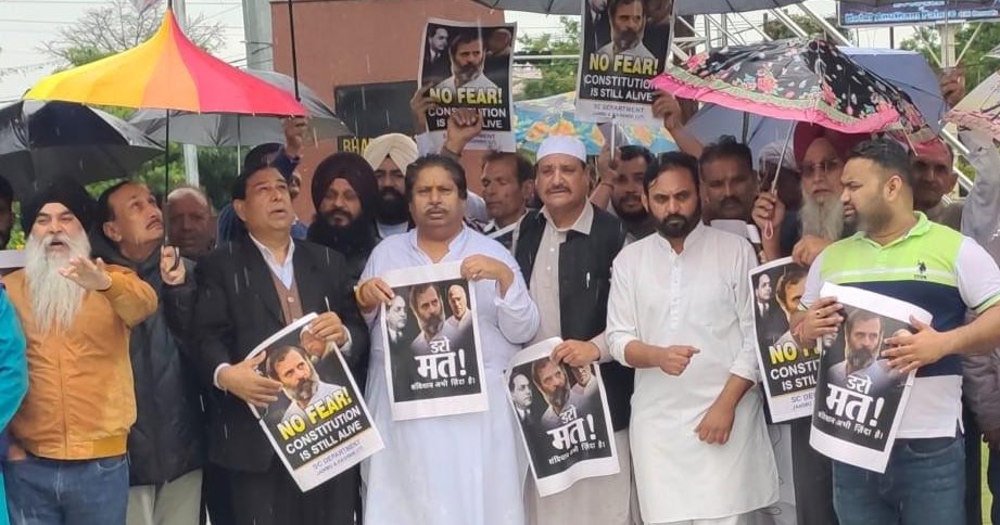 Congress SC, ST, OBC and Minority Wings hold protest over BJPs assault on Constitution at  Ambedkar Chowk