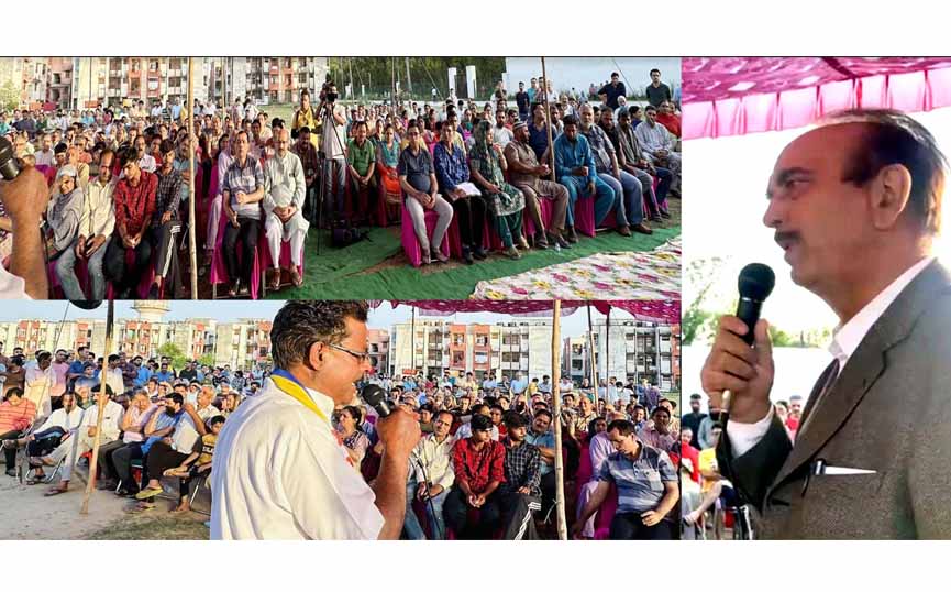 Azad visits migrant KP community at Jagti township, promises their return with dignity