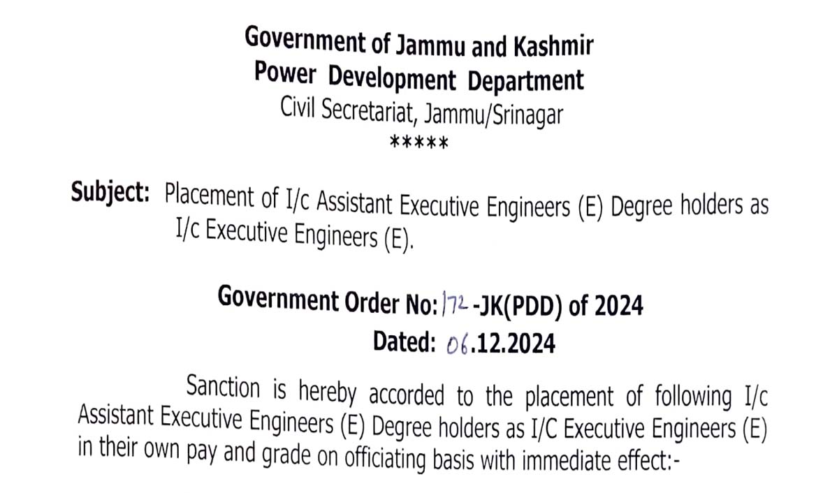 Government orders promotion of 18 AEEs in PDD; 22 Xens tranferred