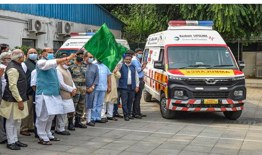 Rajnath Singh flags off 5 ambulances for soldiers deployed in J&K