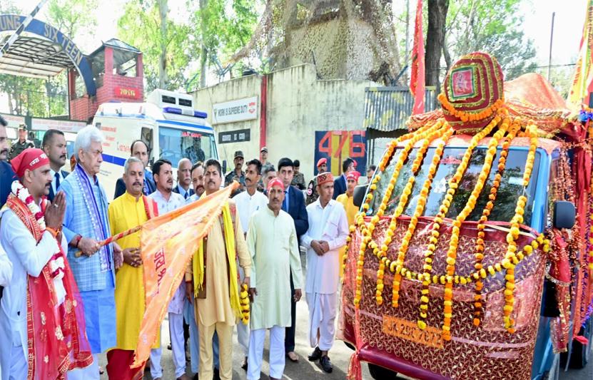 Lieutenant Governor flags off Shri Mata Vaishno Devi Ji Pracheen Marg Pavitra Chhari Yatra at Kol Kandoli Temple in Nagrota