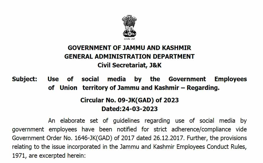 J&K Govt Issues Guidelines on Use Of Social Media By Government Employees