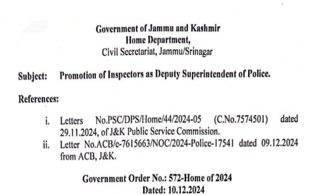  Home Department ordered promotion of 50 Inspectors as Deputy Superintendents of Police