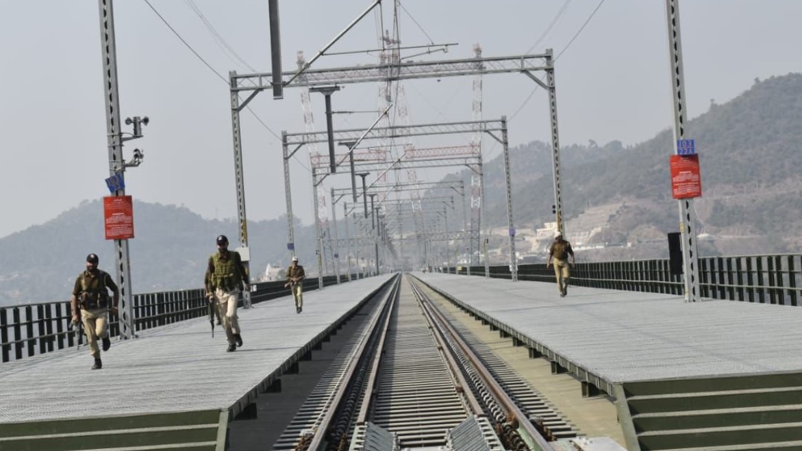 Security forces conduct mock drill at world's highest rail bridge in Reasi