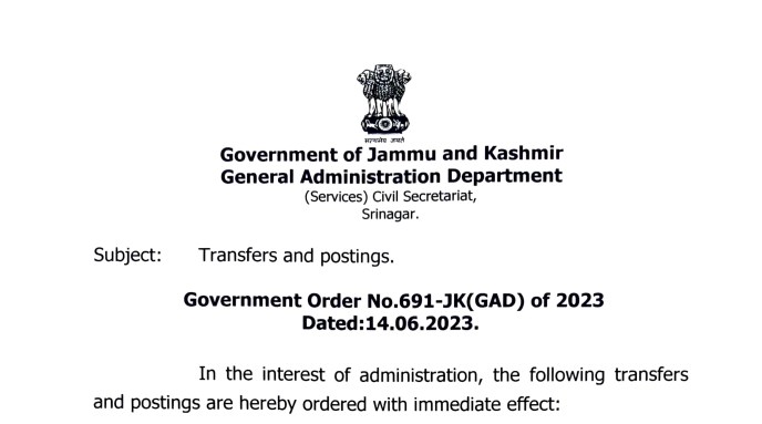 Transfers and postings of four JKAS officers 