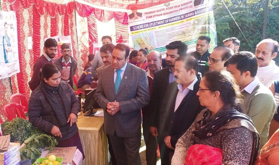 Saurabh Bhagat inspects various stalls set up by line departments at Katra