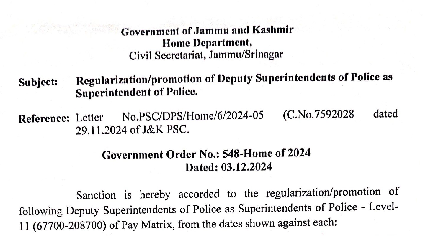 Government orders promotion/regularisation of 59 DySPs as SPs