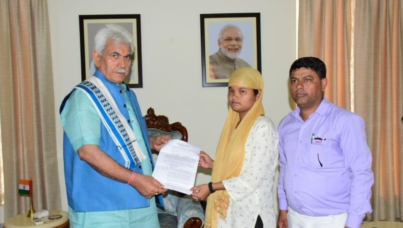 LG Sinha hands over job appointment letter to wife of Deepu killed by terrorists