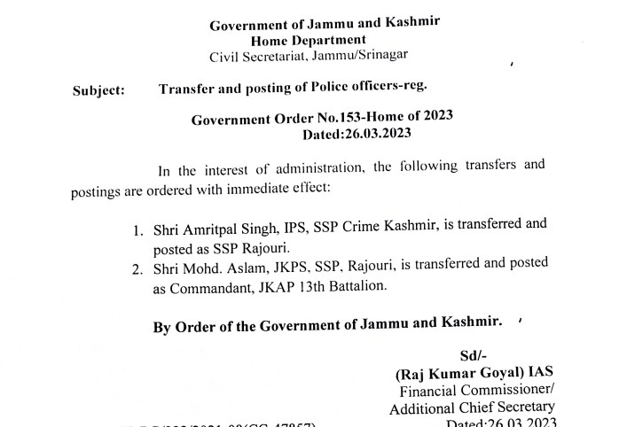 Amritpal Singh posted as new SSP Rajouri