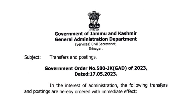 Transfers and postings of JKAS officers
