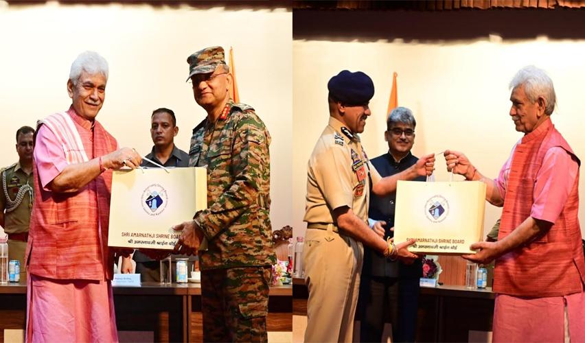 LG felicitates officers of SASB, Administration, BRO, Army, CAPFs, J&K Police, and other stakeholders for successful conduct of Shri Amarnath Ji Yatra-2025
