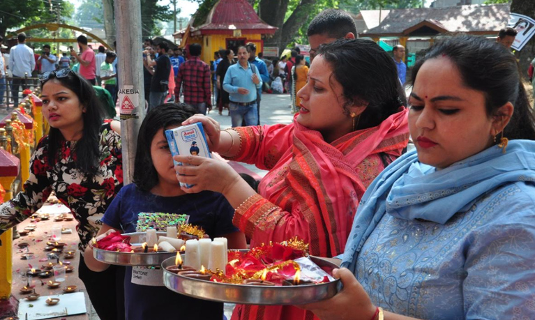 Large crowds of Kashmiri Pandits and devotees gathered at Mata Kheer Bhawani Temple on the occasion of Jyestha Ashtami