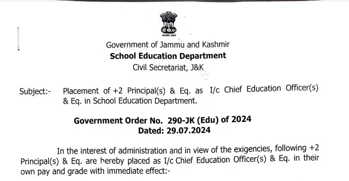 Government orders transfers and postings of 15 Chief Edication officers