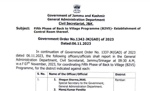 Fifth Phase of Back to Village Programme B2V5-Establishment of Control Room