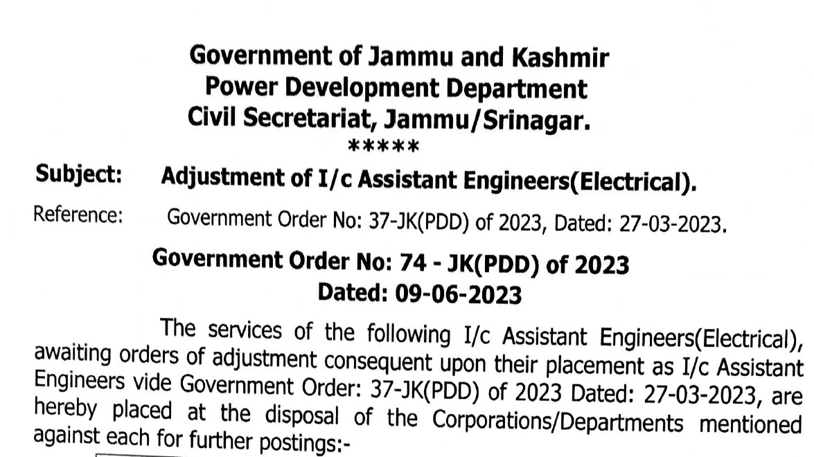 Government orders transfers and postings of 100 AEs in Power Development Department