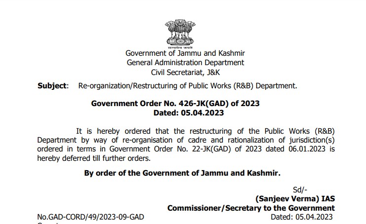 Government defers re-organisation of Public Works ( R&B) department