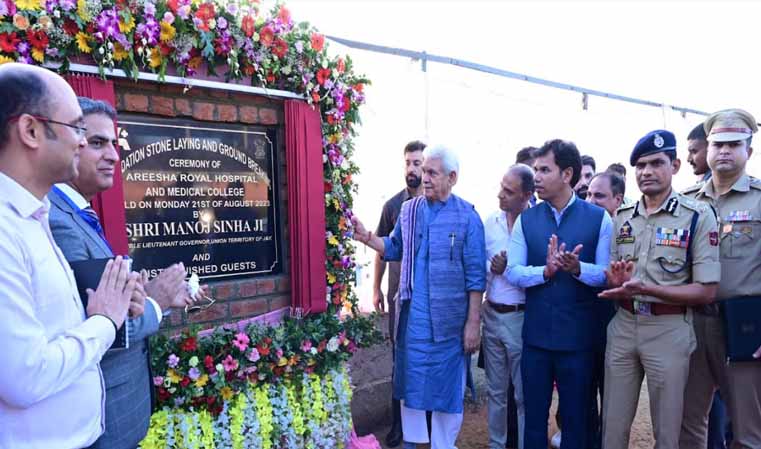 Lt Governor lays foundation stone for Areesha Royal Hospital & Medical College at Medicity, Srinagar