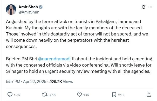 Pahalgam terror attack: Amit Shah promises ‘harshest consequences’ for perpetrators