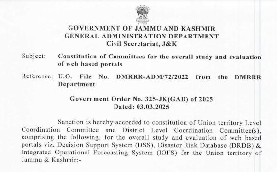 Constitution of Committees for the overall study and evaluation of web based portals