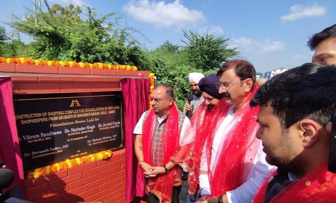 JMC lays foundation stone for 36 new shops at Bhagwati Nagar to rehabilitate displaced shopkeepers