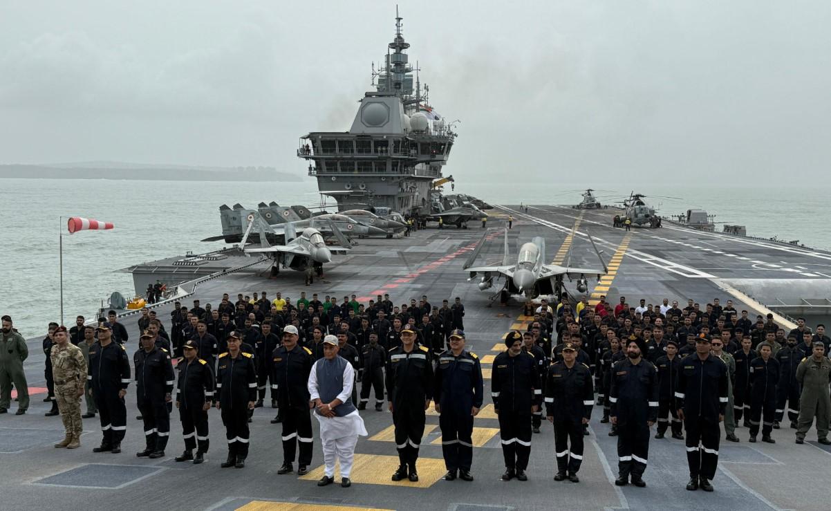 Rajnath Singh meets Indian Navy personnel onboard INS Vikrant days after Operation Sindoor offensive