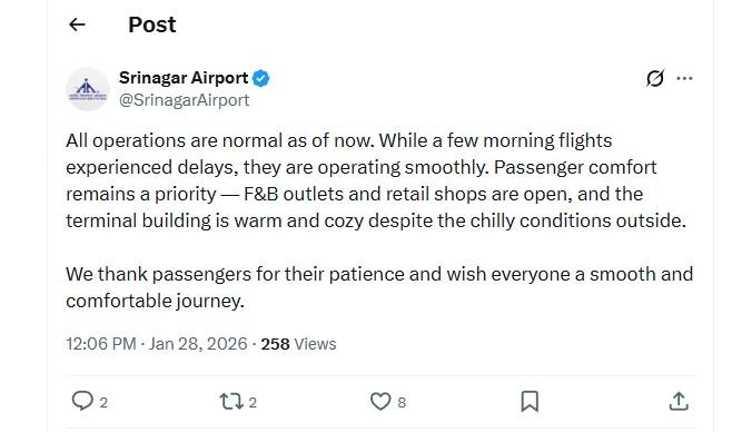 Flight Operations Resume at Srinagar Airport