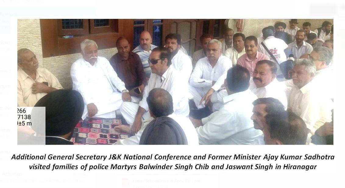 Sadhotra visits families of martyrs Balwinder Singh Chib, Jaswant Singh; pays glowing tribut