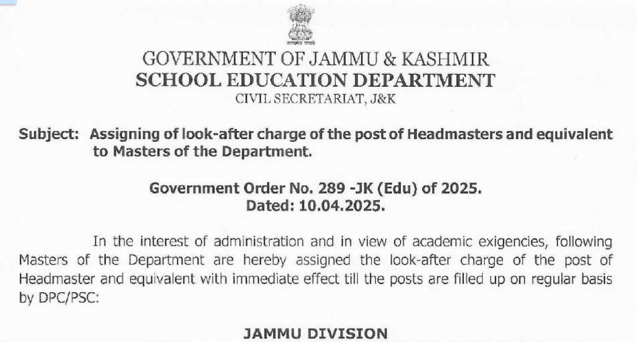 More than 500 Masters assigned charge of Headmaster by Government