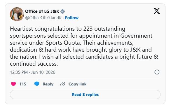 223 Sportspersons Selected for Govt Jobs Under Jammu Kashmir Sports Quota
