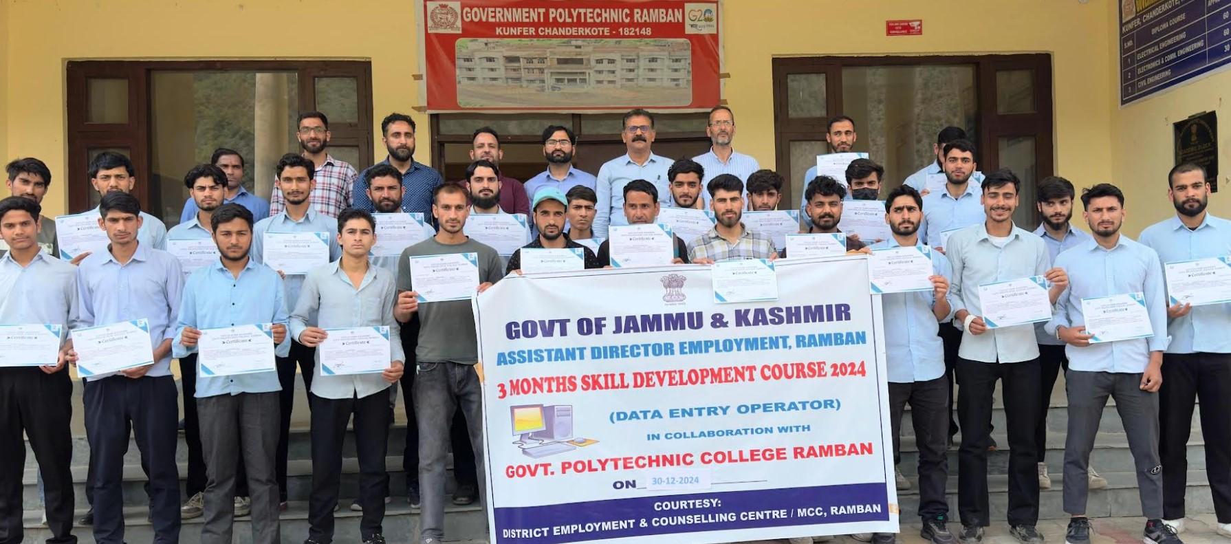 30 local youth complete 3-month data entry operation course at Govt Polytechnic Chanderkote