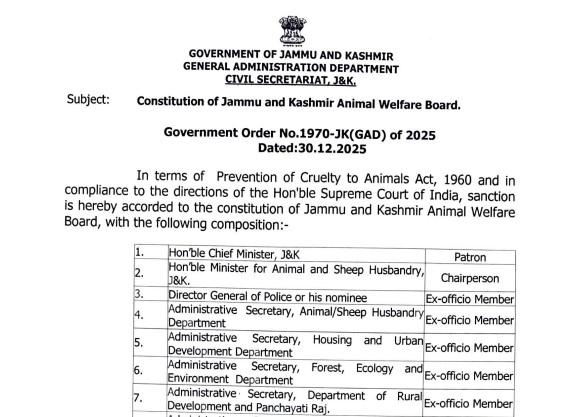 J&K Govt Constitutes Animal Welfare Board