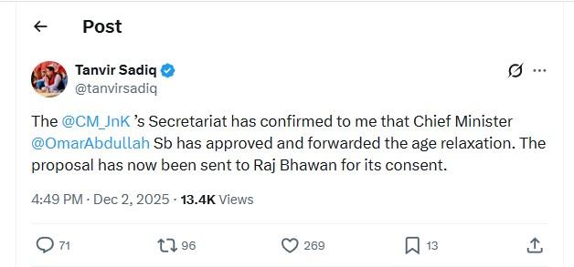 Age relaxation proposal cleared by CM, sent to Raj Bhawan for consent