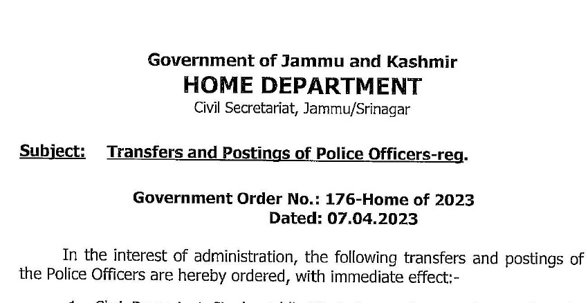2 ASPs among 31 Police officers transferred by JK UT Government