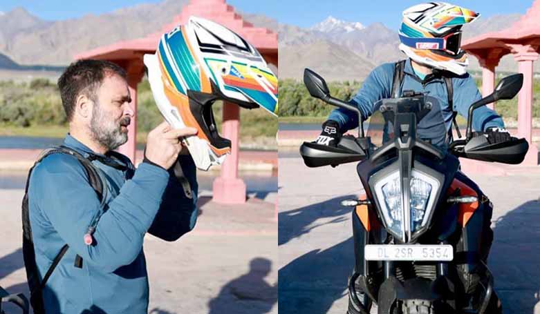 Rahul Gandhi rides bike to Ladakh's Pangong Lake to celebrate father Rajiv's birthday