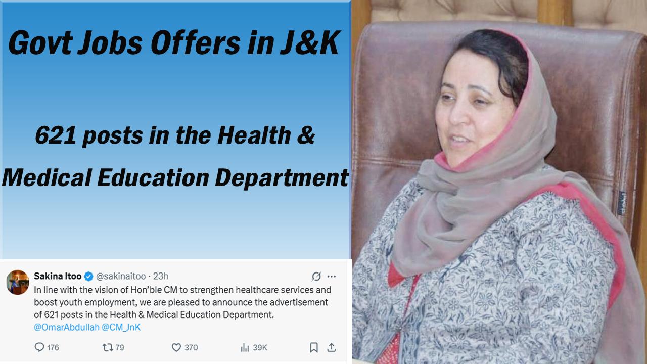 JKSSB announces 621 Posts In Health & Medical Education Department