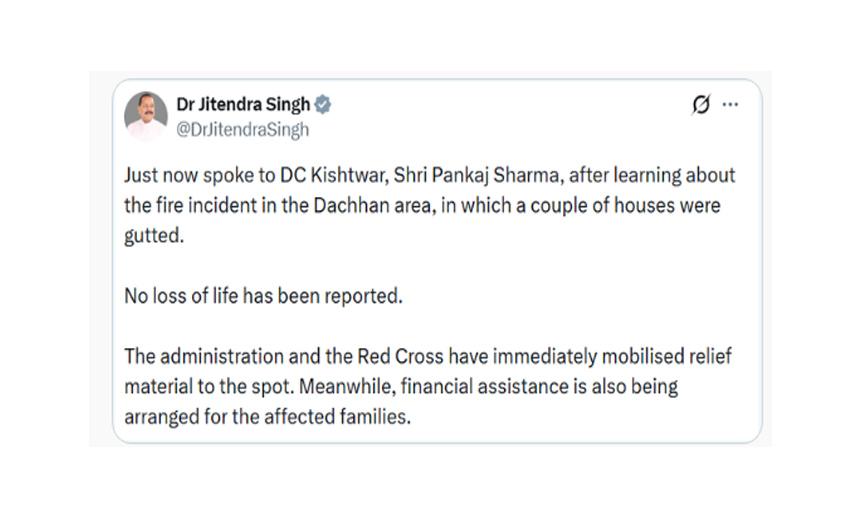 Five houses gutted, two injured in fire in J&K's Kishtwar