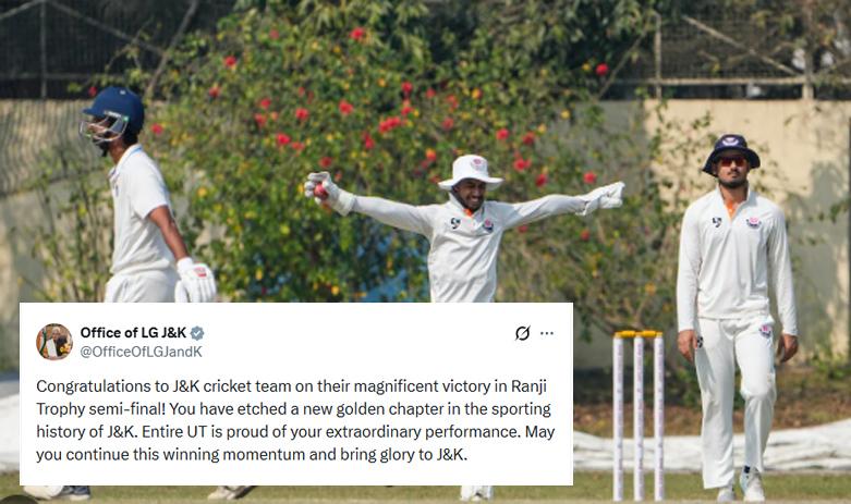 LG Manoj Sinha Hails J&K Cricket Team for Historic Entry Into Ranji Trophy Final