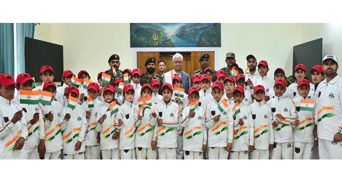 Lieutenant Governor interacts with group of students from Army Goodwill School, Saujiyan visiting Jammu under Army’s J&K Integration Tour